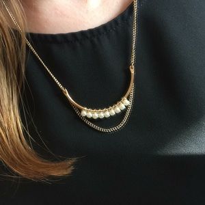 Half Circle Gold Necklace with Dainty Pearls
